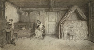 Family Scene in an Interior by Albert Anker
